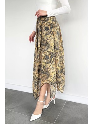 Gülseli Kadın Bel Lastikli Iç Astarlı Asimetrik Kesim Desenli Etek P-00020409