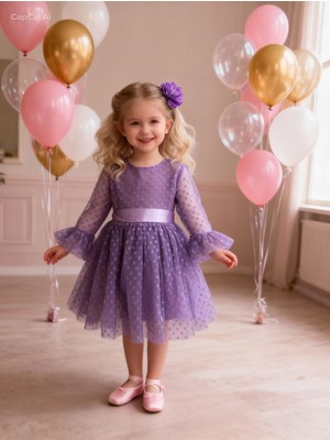 Lunas Tekstil Tokalı Puantyeli Kabarık Tüllü Elbise