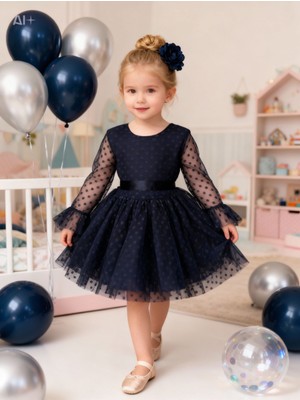 Lunas Tekstil Tokalı Puantyeli Kabarık Tüllü Elbise