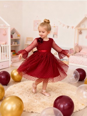 Lunas Tekstil Tokalı Puantyeli Kabarık Tüllü Elbise