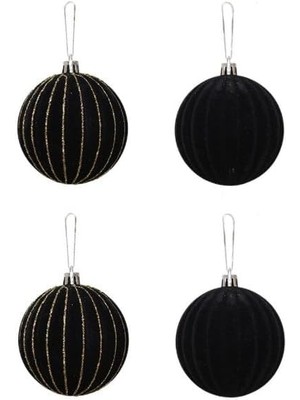Aesco Yılbaşı Topu 8cm Kadife 4'lü Siyah