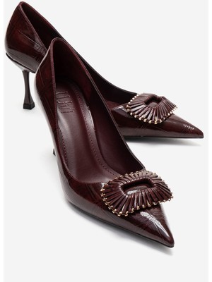 Luvi Rebel Bordo Baskılı Tokalı Kadın Topuklu Ayakkabı