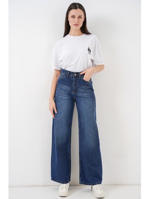 Bigdart Kadın Bol Paça Yüksek Bel Palazzo Kot Pantolon 6656 - Lacivert