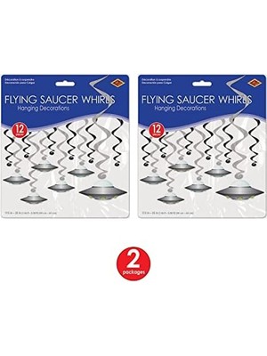 Aesco 24 Parça Uçan Tabak Whirls Dış Mekan Süslemeleri Uzaylı Parti Malzemeleri Asılı Spiraller, 44,5 cm - 63,5 Cm, Siyah/gümüş/beyaz/mavi/yeşil