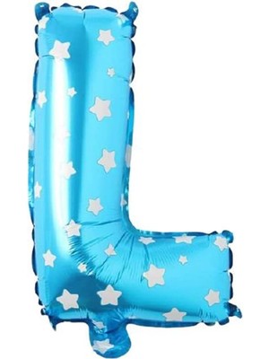 Aesco L Harfi 16 Inç Mavi Yıldızlı Renk Folyo Balon 36 cm (Mavi)