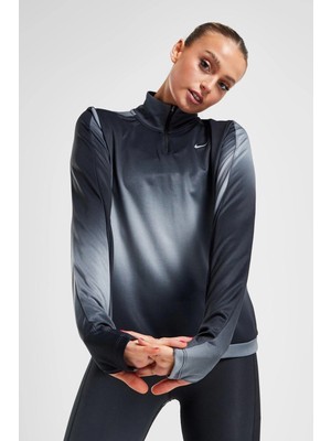 Nike Dri-Fıt Swoosh Women's Printed 1/4-Zip Running Top Sweatshirt Kadın Yarım Fermuar Sweatshirt Siyah