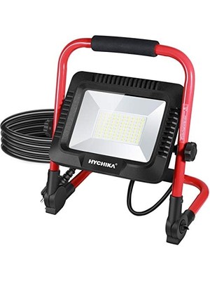 Aesco LED Şantiye Projektörü, 50 W, LED Projektör, 5500 Lm, 6500 K, Su Geçirmez IP65 Çalışma Lambası, Döndürülebilir, 3 M Fişli Kablo, Atölye, Şantiye Için
