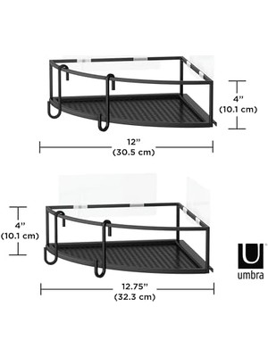 Aesco Cubiko Köşe Rafı, Duş Rafı, Delmeden Kancalı, Siyah, 2'li Set