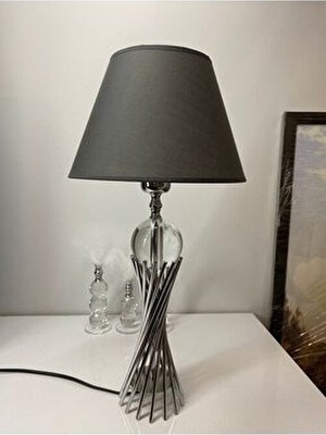 Asellus Misbah Burgu Abajur Masa Lambası Kristal Camlı Gümüş Renk