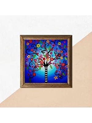 Aesco Hayat Ağacı Taş Duvar Tablosu Ahşap Çerçeveli Duvar Dekoru Art 25X25CM W1-108