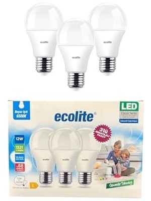 Aesco 12W LED Ampul 3’lü Paket | 1521 Lümen, 6500K Beyaz Işık, 100W Eşdeğer, E27 Duy, Enerji Tasarruflu, 220V, Dim Edilemez