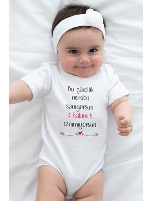 Overoz Bu Güzellik Nerden Sanıyorsun Hala Yazılı Kısa Kollu Beyaz Bebek Body Zıbın 5413