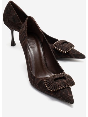 Luvi Rebel Kahverengi Desenli Tokalı Kadın Topuklu Ayakkabı