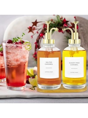 Aesco 2'li 500 ml Cam Sıvı Sabunluk ve Losyonluk Seti – Yüksek Kaliteli Krom Başlık, Şık Tasarım, Çok Amaçlı Kullanım Için: Kahve Şurubu, Sıvı Yağ, Sirke, Losyon ve Sıvı Sabun (, Yuvarlak)