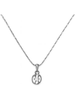 Tuqos Kadın Gümüş Renk Zirkon Tek Taşlı Rodyum  Kolye