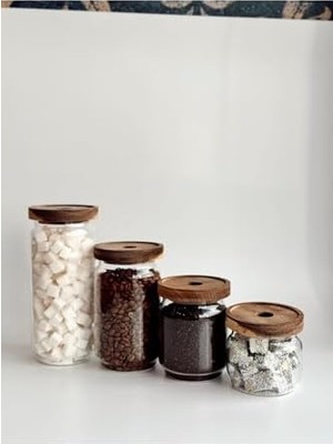 Aesco Ahşap Kapaklı Cam Saklama Kabı 700 ml CAM0316