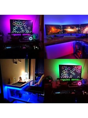 Aesco 5V USB 100CM Rgb Şerit LED 3 Çipli SMD5050-30LED Ses Sensörlü Kumandalı