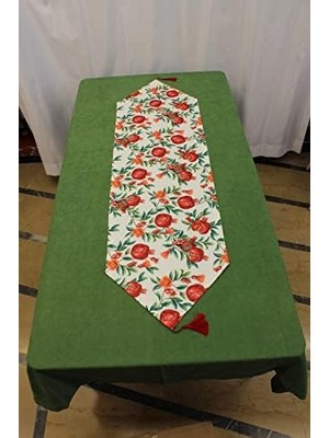 Aesco Nar Desenli Beyaz Zemin Arka Plan Dijital Baskılı Runner Amerikan Servis 40X150 cm