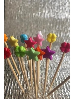 Aesco 100 Adet Renkli Yıldız ve Figürlü Pasta Kurabiye Kanepe Sunumluk Kürdan KÜRDAN100