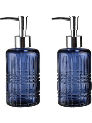 Aesco Homi Seti Cam Sıvı Sabunluk 2 Adet,kristal Desenli Mavi 300ML 6,8X17,6CM