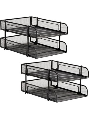 Aesco Reader Ağ Koleksiyonu, 2 Katlı Kağıt Tepsisi, Mektup Boyutu, Istiflenebilir, Dosya ve Belge Tutucu, Masaüstü Düzenleyici, Metal Örgü, Siyah