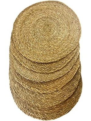 Aesco 6 Adet Hasır Amerikan Servisi Supla (Yuvarlak Ipli), 6'lı Ipli Hasır Supla, Hasır Amerikan Servisi, 6'lı Bambu Amerikan Servis, Sofra Sunum Servisi