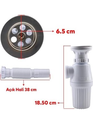 Aesco Sifon Körüklü Sökülebilir Tas'lı Temizlenebilir Mutfak Banyo Lavabo Taşı Gider Borusu Plastik 38 cm