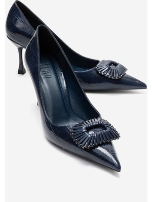 Luvi Rebel Lacivert Baskılı Tokalı Kadın Topuklu Ayakkabı