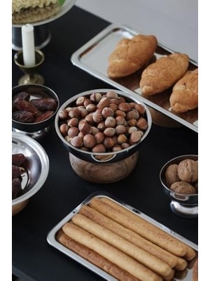 Aesco & Ahşap Tabanlı Metal Yüksek Çerez Dekorasyon Sunum Tabak Stand