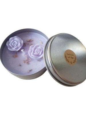 Aesco Faveury Lavanta Kokulu Soya Mum – Çiftlerin Özel Anları Için – El Yapımı, Aromaterapi, Metal Kutuda – 30 Saat Yanma Süresi - Çiçek Desenli