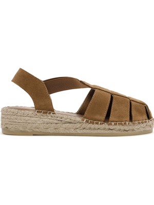 Derimod Kadın Taba Süet Deri Espadril Sandalet 26SFD205510