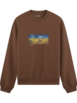 The Lucid Lab Buğday Tarlası ve Kargalar  Oversize Sweatshirt - Kahverengi