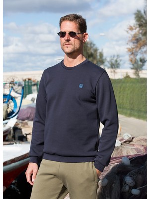 Masimar Lacivert Erkek Bisiklet Yaka Basic Sweatshirt Düz Renk