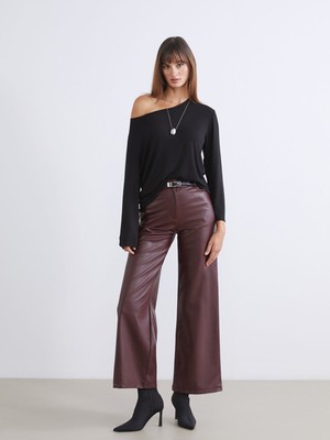 Lc Waikiki Yeni Sezon Loose Fit Kadın Deri Görünümlü Pantolon