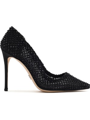 Derimod Kadın Siyah Taşlı Yüksek İnce Topuklu Deri Stiletto 26PFD1203TS