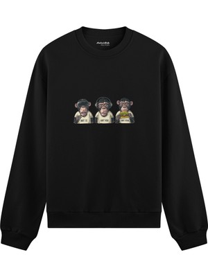 The Lucid Lab Diplomatic Monkeys  Oversize Sweatshirt - Siyah