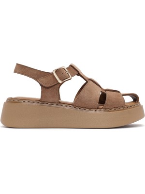 Derimod Kadın Koyu Pudra Bilekten Tokalı Kalın Tabanlı Süet Deri Konfor Sandalet 26SFD341310