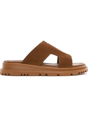 Derimod Kadın Taba Kalın Tabanlı Süet Deri Terlik 26SFD300218