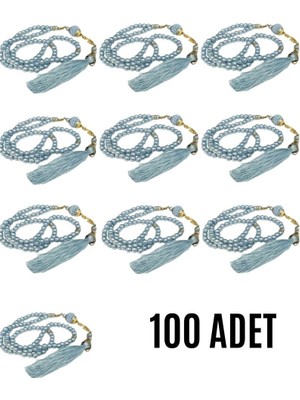 Akıllı Durak Namaz Tesbihi Vavlı 99'lu Cam Incili Esma'ul Hüsna Dua Kartı Ile Mavi Renk Hediyelik 100 Adet