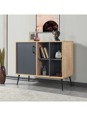 EVMO Home 4109 Şile Metal Ayaklı Metal Kulplu 100 cm Konsol - Tv Ünitesi - Yemek Odası - K