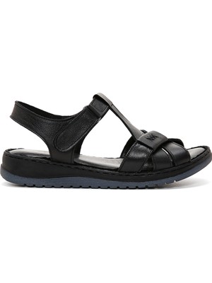 Derimod Kadın Siyah Bantlı Deri Konfor Sandalet 26SFD340318