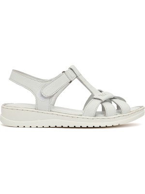 Derimod Kadın Beyaz Bantlı Deri Konfor Sandalet 26SFD340318