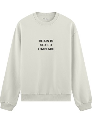 The Lucid Lab Brain Is Sexier Than Abs  Oversize Sweatshirt - Beyaz