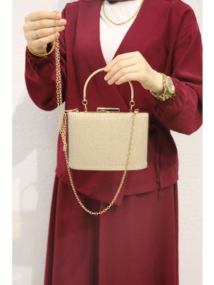 Roza Çanta Kadın Altın Simli Abiye Çanta