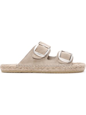 Derimod Kadın Bej Tokalı Süet Deri Espadril Terlik 26SFD205310