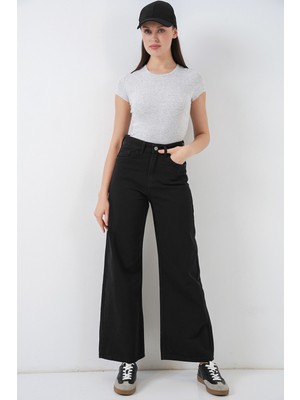 Bigdart Kadın Bol Paça Yüksek Bel Palazzo Kot Pantolon 6656 - D. Siyah