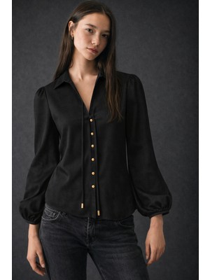 Hakke Kadın Gloss Düğmeli Bağlamalı Şık Gömlek