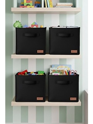 Luxway Home 4`lü Siyah Desteksiz Saklama Kutusu 28X28X28 Dekoratif Kulplu Organizer Dolap Içi Çamaşır Oyuncak Dü