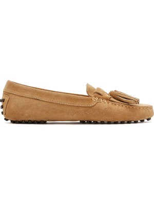Derimod Kadın Camel Püsküllü Süet Deri Loafer 26PFD290510