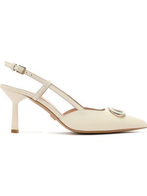 Derimod Kadın Krem Arkası Açık Ince Topuklu Deri Ayakkabı 26PFD120218